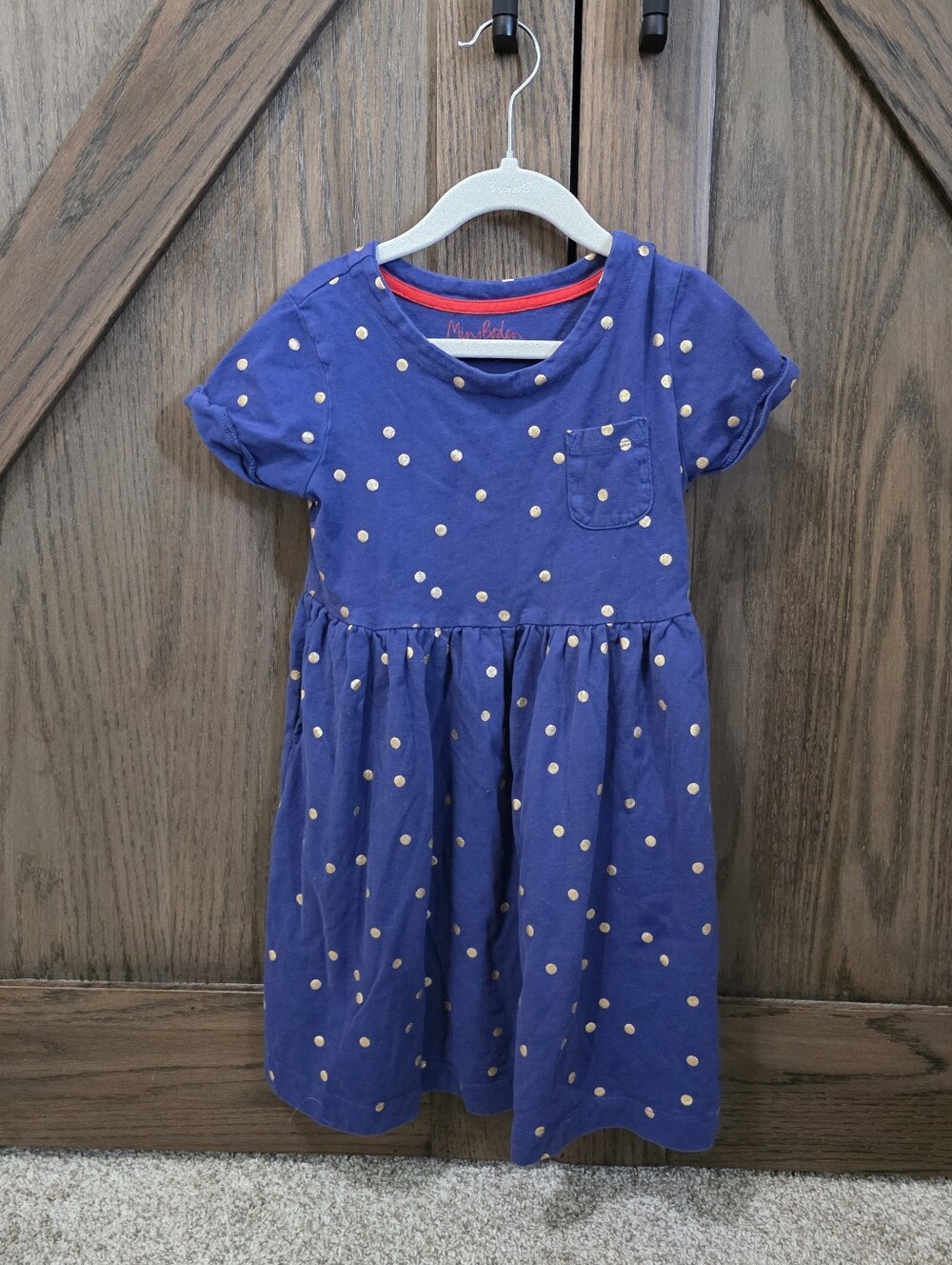 Mini Boden Blue Dress with Gold Polka Dots